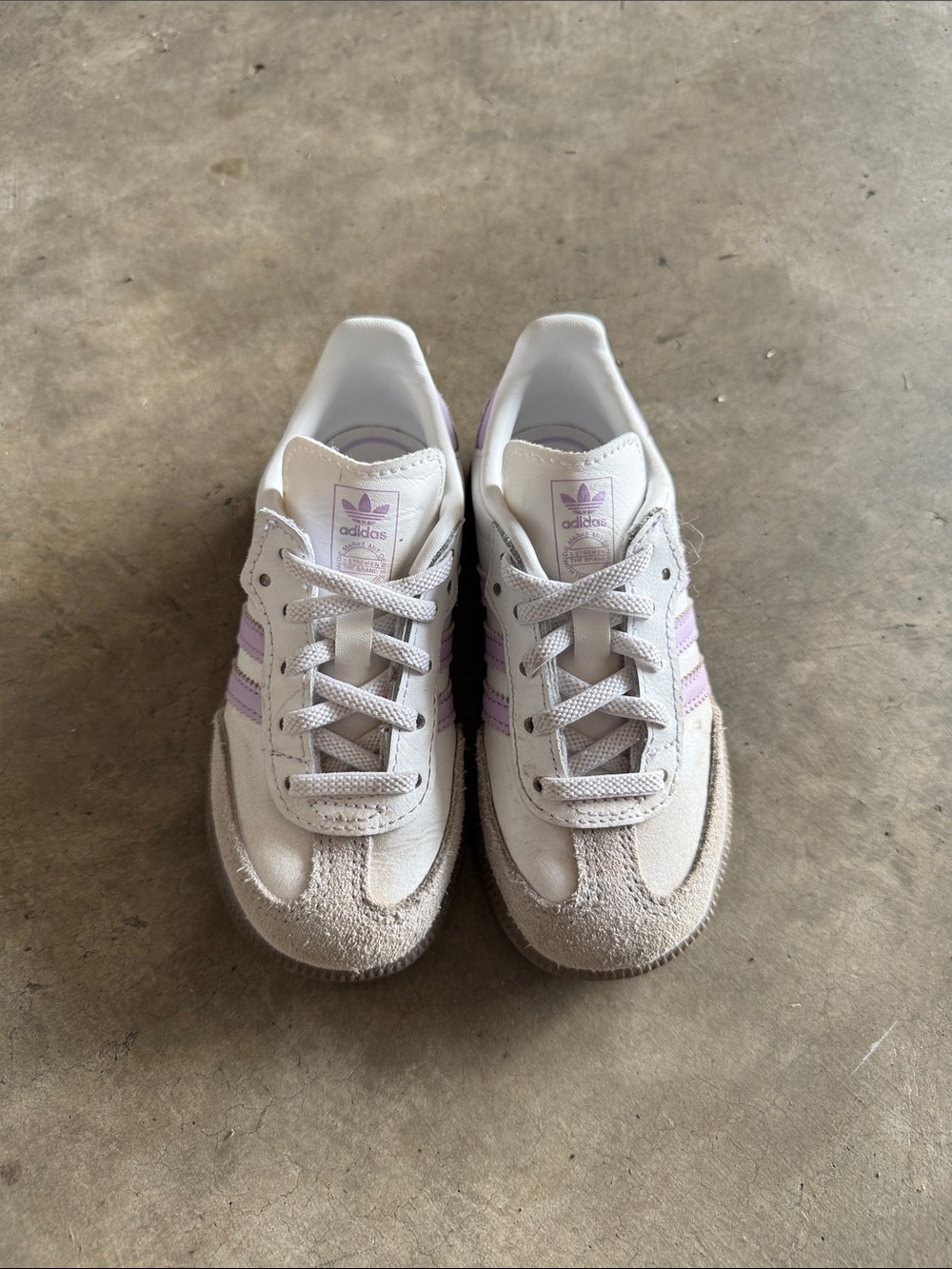 Adidas Samba Toddler white and light purple stripes